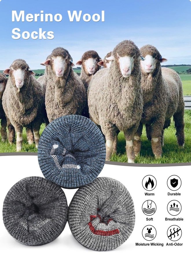 SIXDAYSOX Mens Merino Wool Hiking Socks, 2 Pack Light Weight Cushioned Crew Socks for Outdoor Trekking Cycling Size 8-12 (Blue+Dark Grey) - Image 2